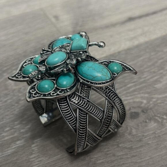 Turquoise Butterfly Statement Cuff Bracelet - Picture 8 of 11